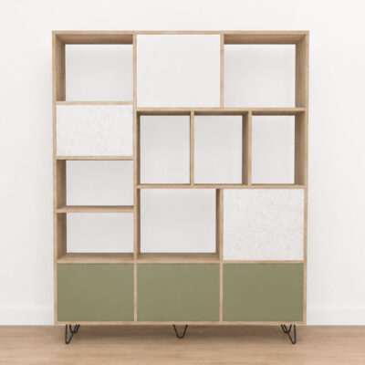 Bücherregal Oria, ein luxuriöses Möbelstück in zeitlosem Design - Sauge minéral, 150cm