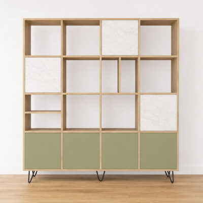Bücherregal Oria, ein luxuriöses Möbelstück in zeitlosem Design - Sauge minéral, 180cm